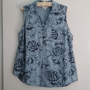 Cotton chambray collared button tank